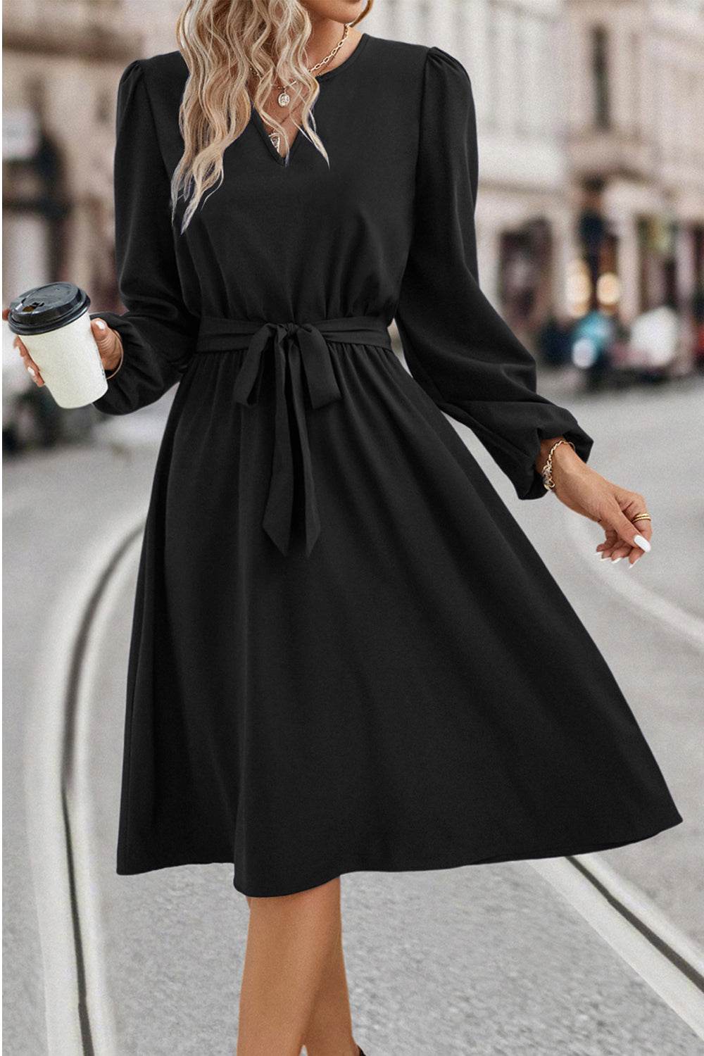 Tie Waist Notched Neck Long Sleeve Dress Trendsi e11ba39b92bd40cf96cf977f5725e0e6-Max