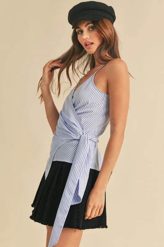Aemi + Co Side Knotted Surplice Striped Cami Trendsi e18e9b64-91f2-44f3-91be-3dffa930cb85-Max