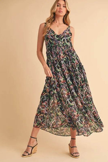 Aemi + Co Printed V-Neck Frill Tiered Cami Dress Trendsi e1a56f12-789b-4cd9-aa25-914e20313eae-Max