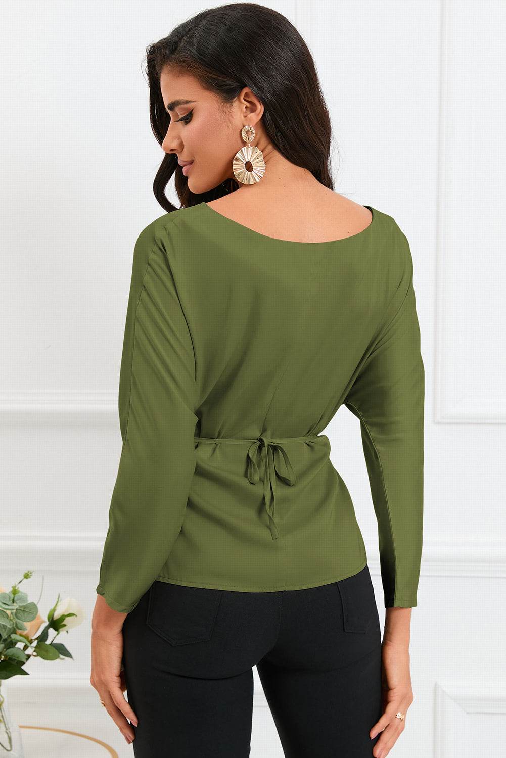 Boat Neck Back Tie Long Sleeve Satin Blouse Trendsi e1d10cbd524047fcb3da28f82c0dcad0-Max