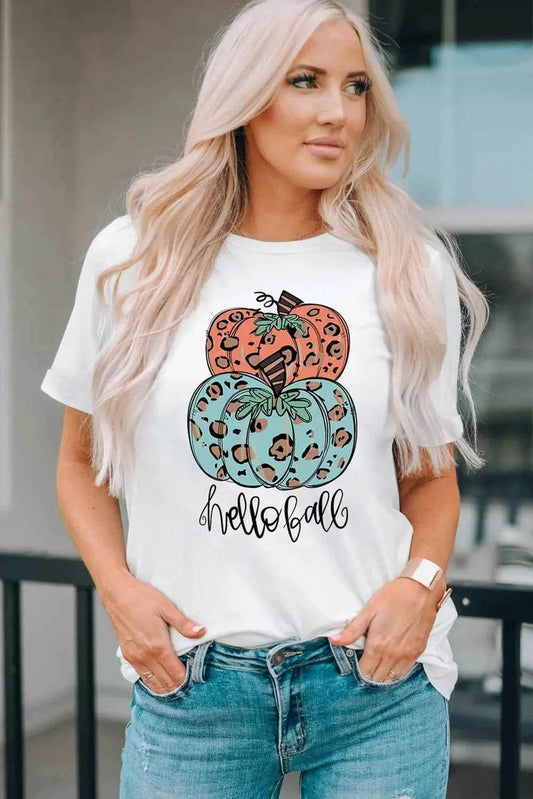 Pumpkin Graphic Short Sleeve T-Shirt White Trendsi e2101a25f0fa410888c159512a009ab0-Max