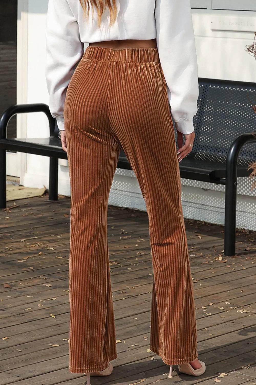 High Waist Corduroy Flare Pants Trendsi e2110d836ce84b819e39d9922de06dbc-Max