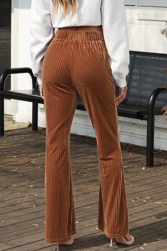 High Waist Corduroy Flare Pants Trendsi e2110d836ce84b819e39d9922de06dbc-Max