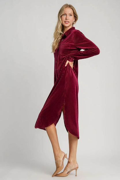 Umgee Texture Curved Hem Button Down Shirt Dress Trendsi e213a900-715c-48cc-9256-0e4346e753a0-Max