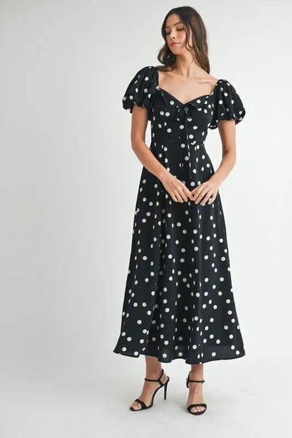 MABLE Polka Dot Puff Sleeve Midi Dress Trendsi e227250824ec420b8cbd6efcb0779873-Max-Origin