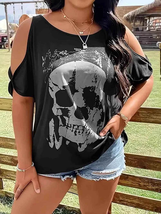 Plus Size Skeleton Graphic Round Neck Cold Shoulder T-Shirt Trendsi e227a4d7-4e4f-4a1b-9651-ae51f658ce37-Max