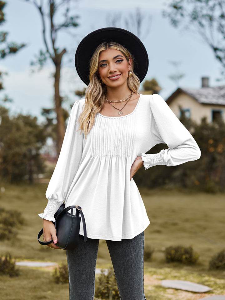 Puff Sleeve Pleated Blouse Trendsi e23dd282ce7e4a9e8725cf503e39b2e3-Max