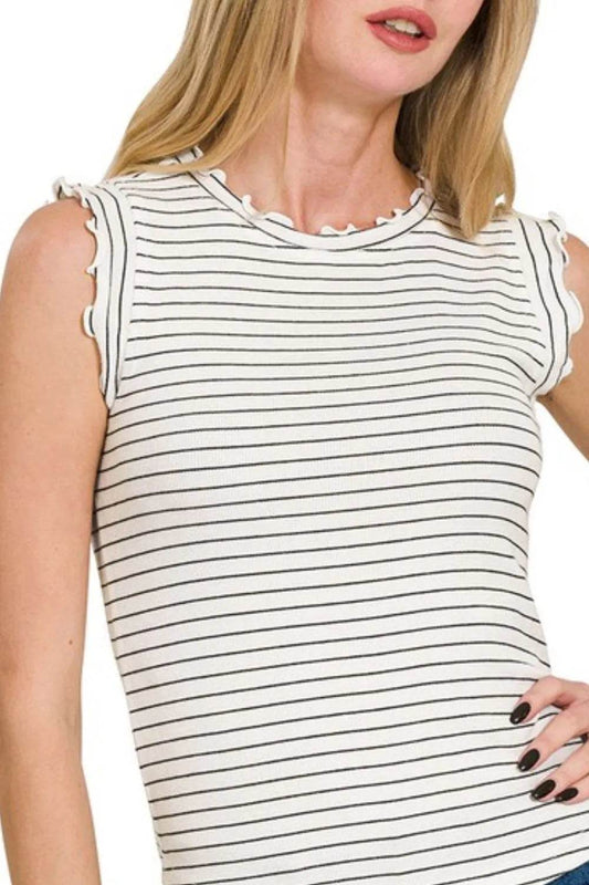 Zenana Ribbed Ruffle Trim Sleeveless Stripe Top Trendsi e25beeed-5f28-4031-8a56-a46b950ed2af-Max-Origin
