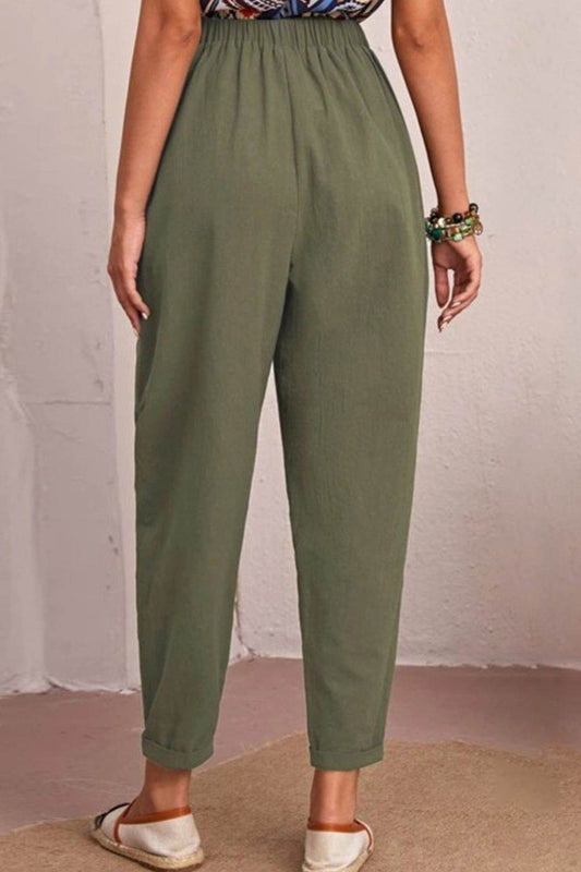 Elastic Waist Pocket Tapered Pants Trendsi e2666bcdb46644a586ed4fddf7abcde9-Max