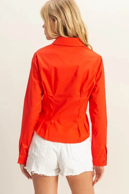 HYFVE Long Sleeve Pleated Waist Poplin Shirt Trendsi e26d58ce-5cb9-4e0c-a1ff-f0a95a98c216-Max-Origin