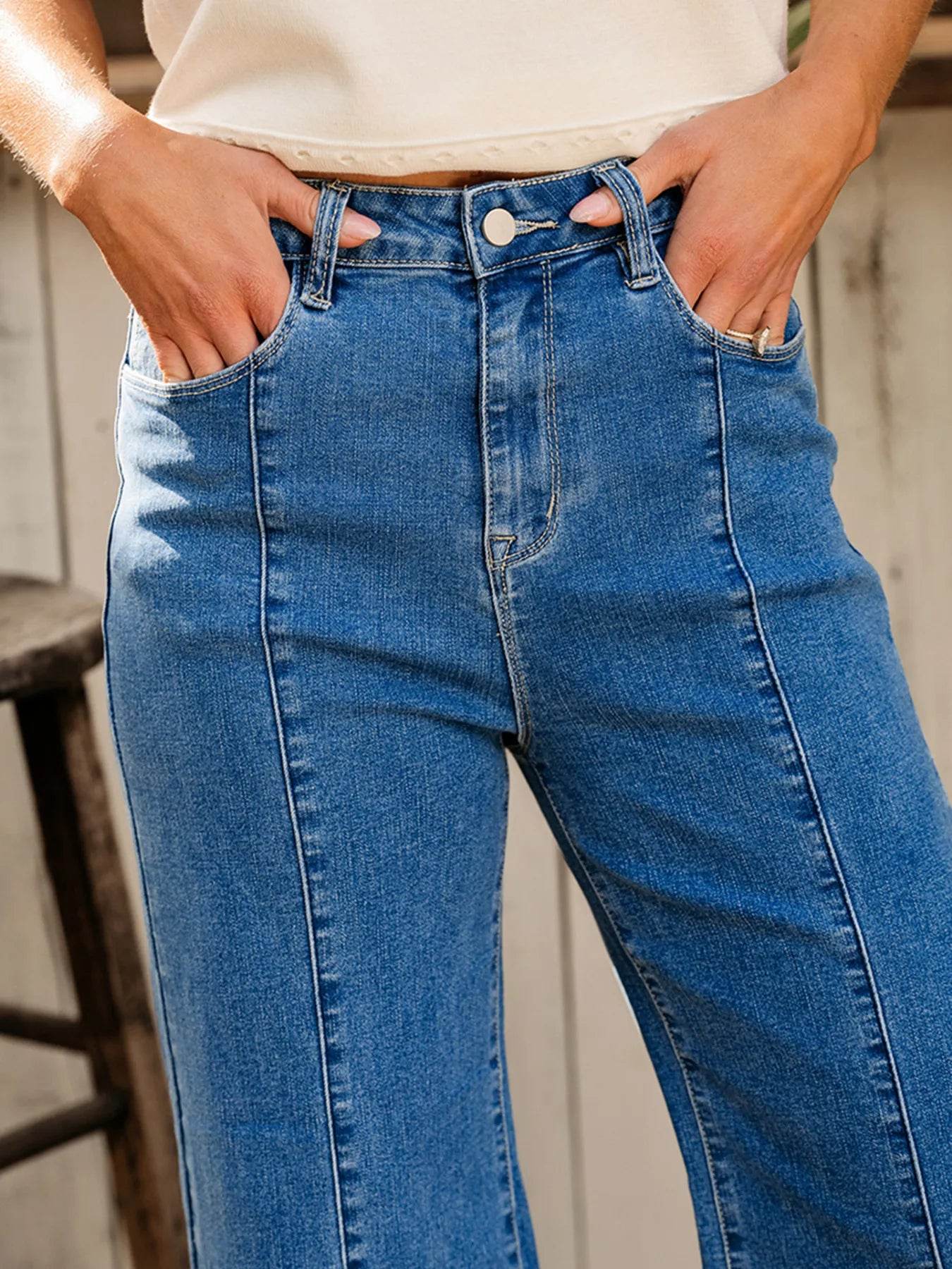 Seam Detail Flared Bottom Ankle Length Jeans Trendsi e275a32093bb46389c9b6bde7d3401f5-Max-Origin