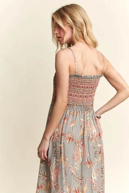 ADORA Smocked Printed Square Neck Tie Shoulder Cami Dress Trendsi e2781901-820e-4646-89c1-3b222c668048-Max