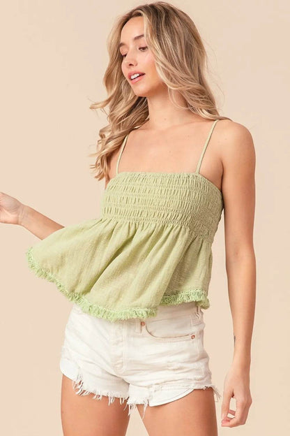 BiBi Fringed Hem Smocked Cami Trendsi e2e9baea-ac79-4210-a489-556038705d1c-Max