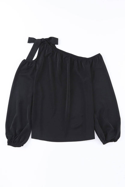 Tied Asymmetrical Neck Cold-Shoulder Blouse Trendsi e2fae9511055420ca158815223744803-Max