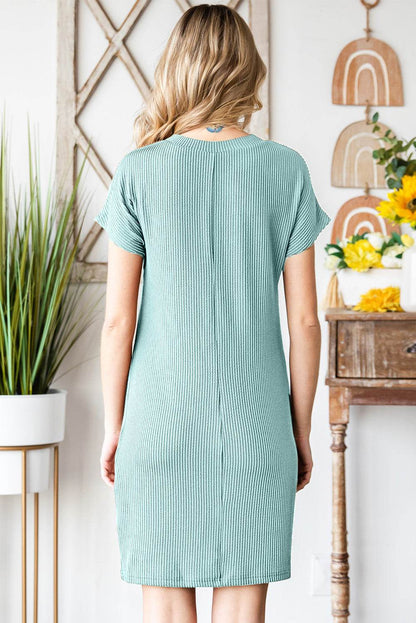 Ribbed Round Neck Short Sleeve Dress Trendsi e3561811a97a4fe5a4f9fff5f54740ef-Max