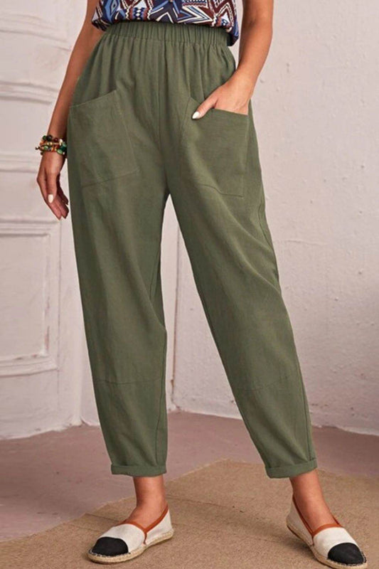 Elastic Waist Pocket Tapered Pants Matcha Green Trendsi e359ddcddf5743c8b8fbcdf186443516-Max