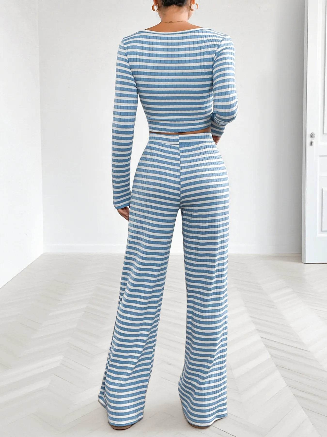 Striped Square Neck Long Sleeve Top and Pants Lounge Set Trendsi e3864ea1e46c4d4c860695faafd67228-Max-Origin