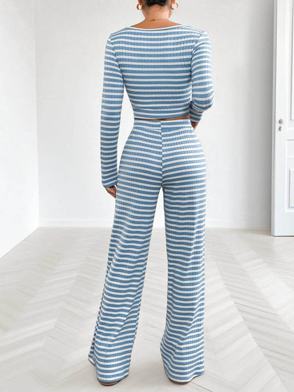 Striped Square Neck Long Sleeve Top and Pants Lounge Set Trendsi e3864ea1e46c4d4c860695faafd67228-Max-Origin