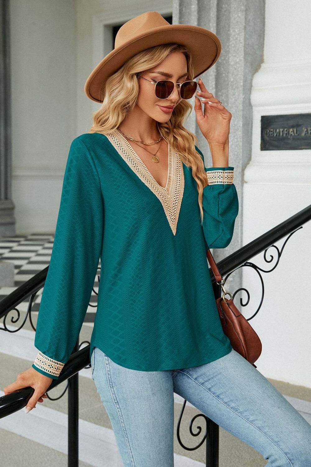 V-Neck Long Sleeve Blouse Trendsi e38cc6f02c06437a93d7b60f63ebc594-Max