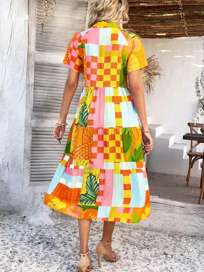 Devine Printed Johnny Collar Button Down Short Sleeve Midi Shirt Dress Trendsi e39a2709-18a2-4118-9dbc-c35eacda2c6e-Max