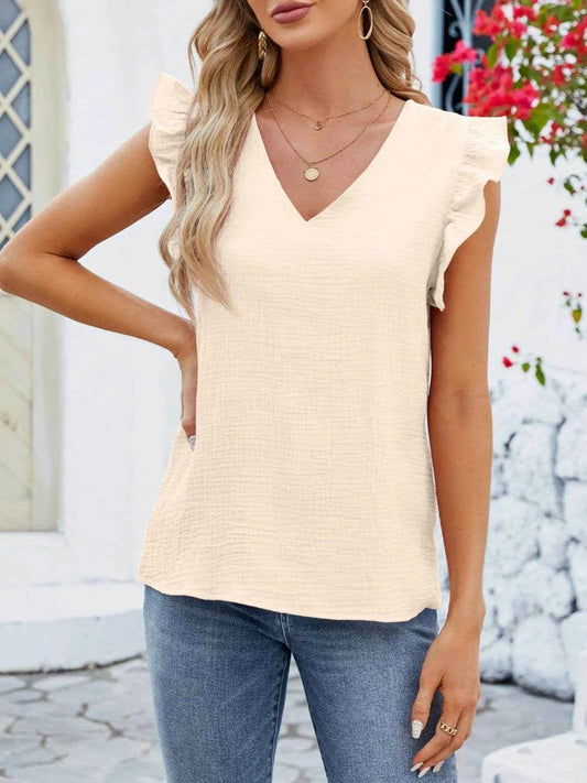 V-Neck Ruffled Sleeve Top Apricot Trendsi e3ce3f8a-3095-4300-84c6-0d6811994059-Max-Origin