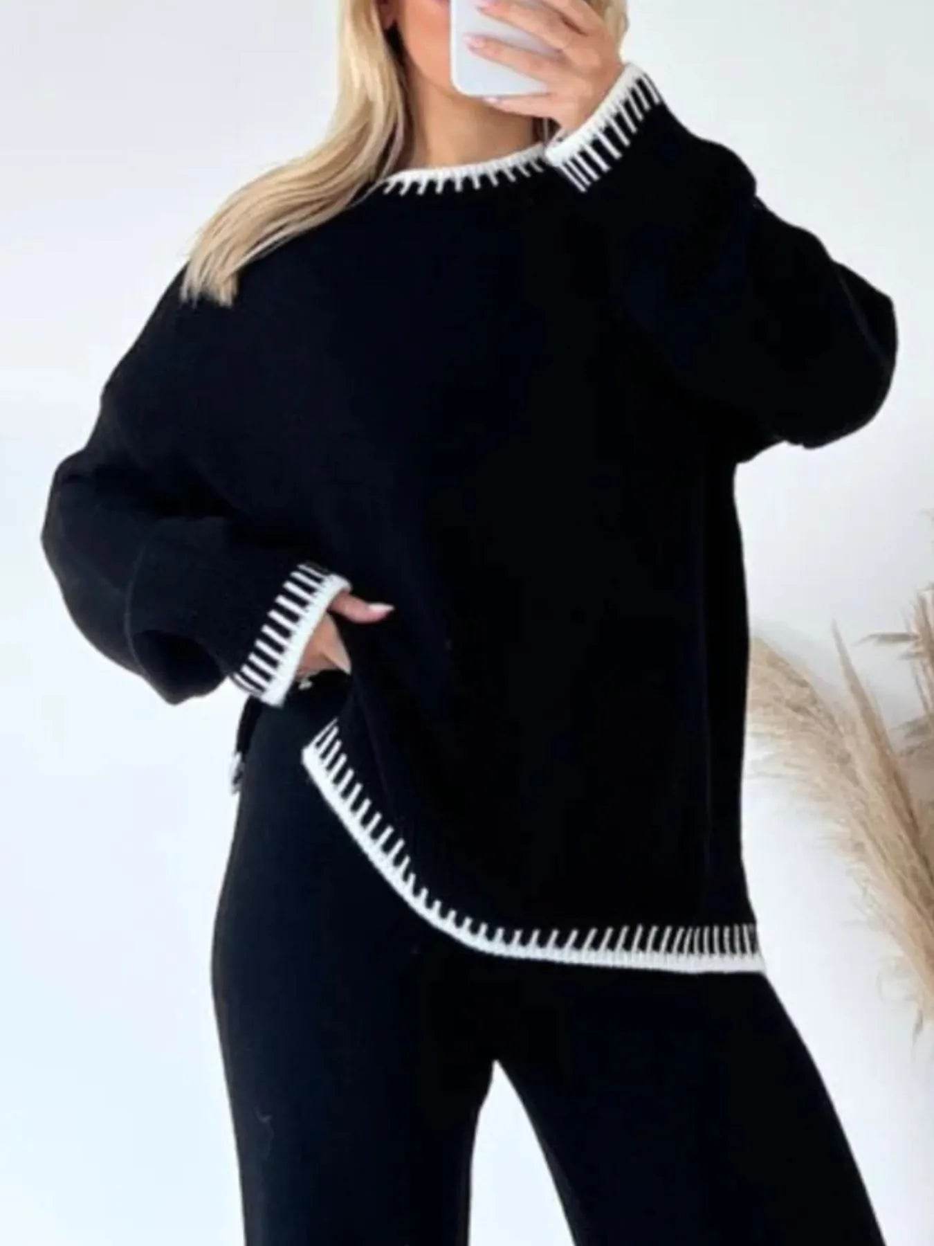 Contrast Trim Round Neck Top and Pants Sweater Set Trendsi e3dd174b-be56-498f-8b38-8305e764eaed-Max-Origin