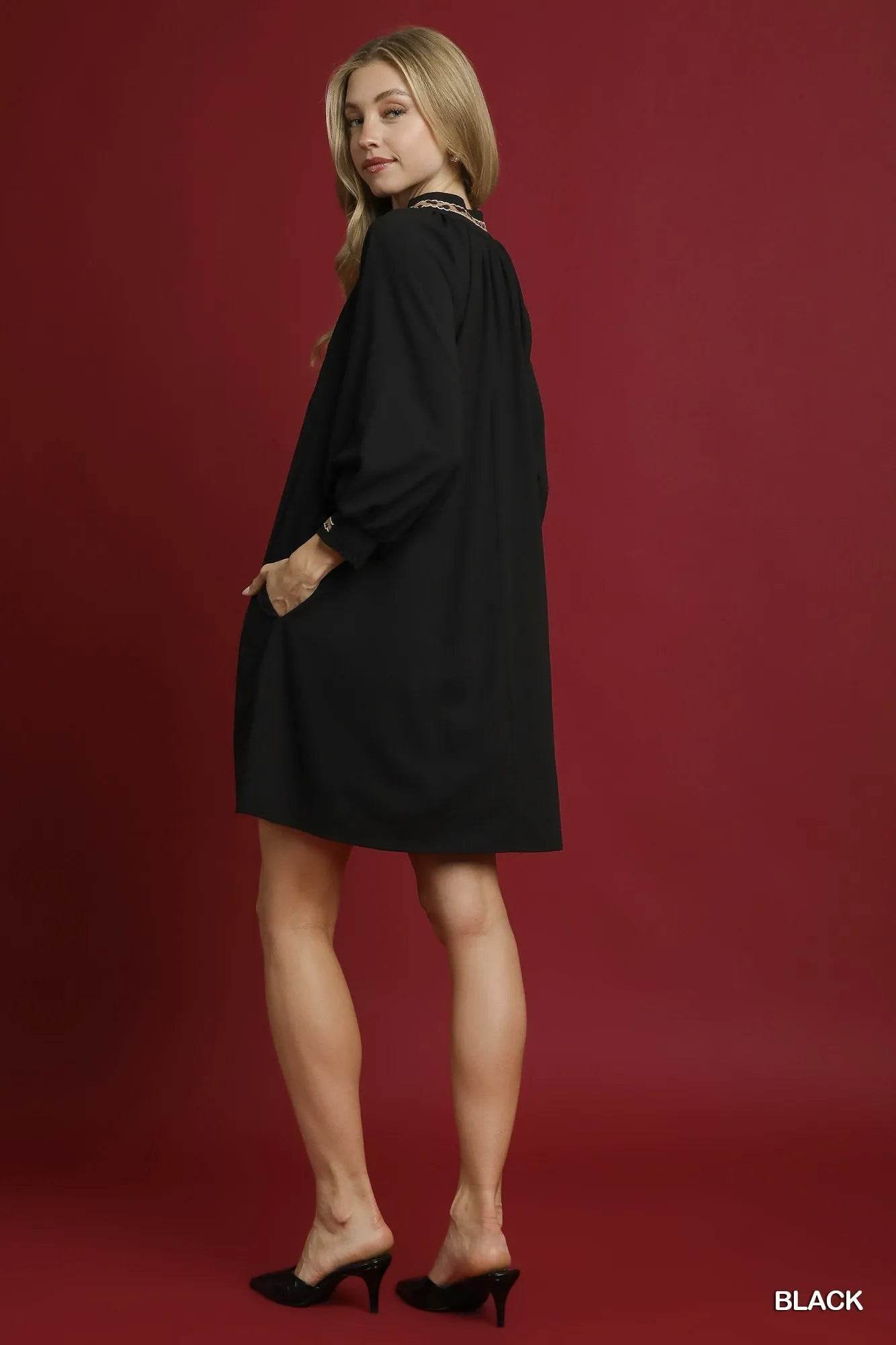 Umgee Notched Shift Dress with Trim Detail Trendsi e3f67e25-1f0e-4cff-9151-db2d5aa70227-Max-Origin