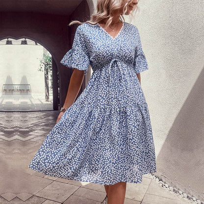 Perfee Floral Flounce Sleeve V-Neck Dress Light Blue M Trendsi e3fa348f42674e788c2365aac3d6e585-Max