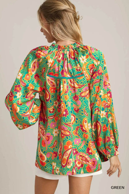 Umgee Satin Paisley Ruffle Neck Button-Up Shirt Trendsi e417c469-13dd-4246-84f4-3e0932d39b24-Max-Origin