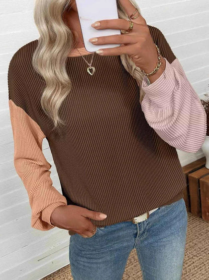 Color Block Ribbed Long Sleeve T-Shirt Trendsi e43a562a-53df-4364-9298-95cd5c1c42ba-Max-Origin
