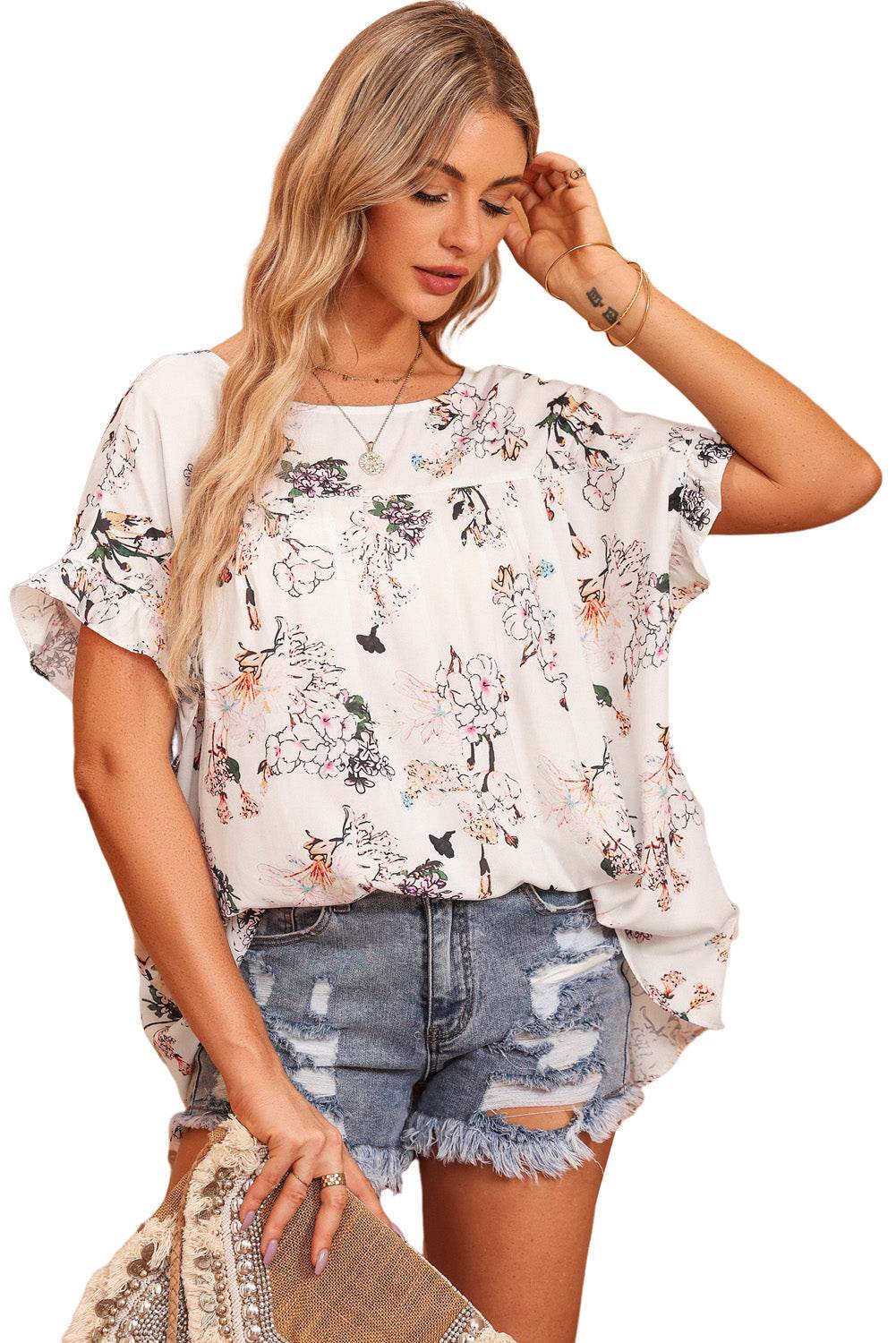 Floral Boat Neck Flounce Sleeve Blouse Trendsi e44a89bdf37b4cee8bdf5bf05496a86c-Max