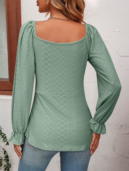 Mandy Tie Front V-Neck Puff Sleeve Blouse Trendsi e455150cc93a42e0bd6f8234915793d0-Max