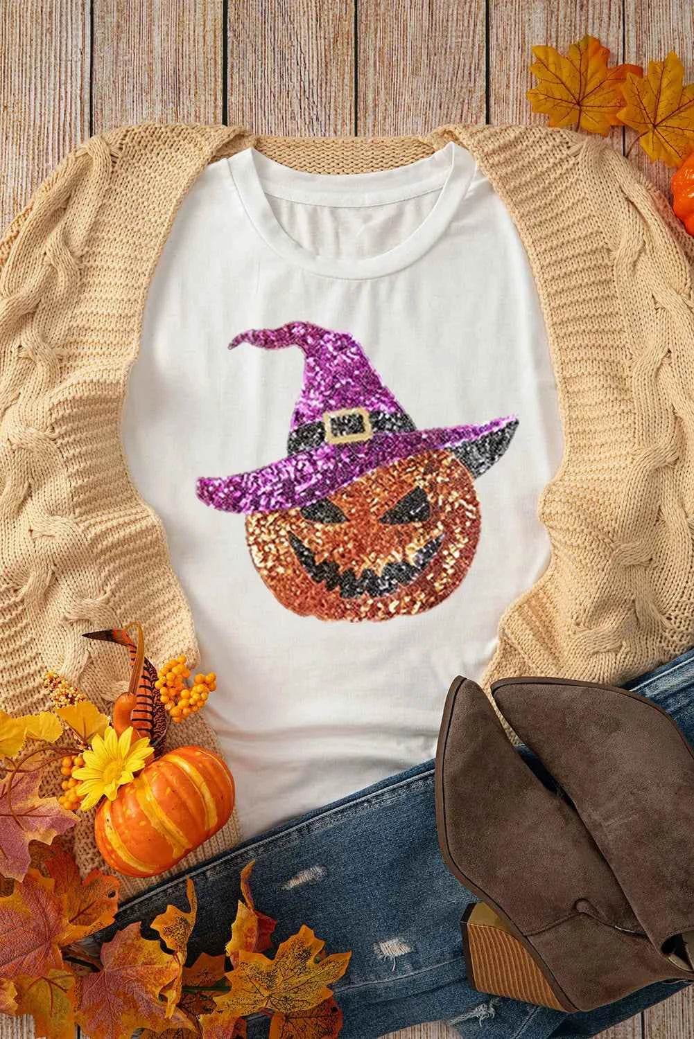 Sequin Pumpkin Round Neck Short Sleeve T-Shirt Trendsi e45a9084-bf03-4741-899e-4c4ea0f1510e-Max
