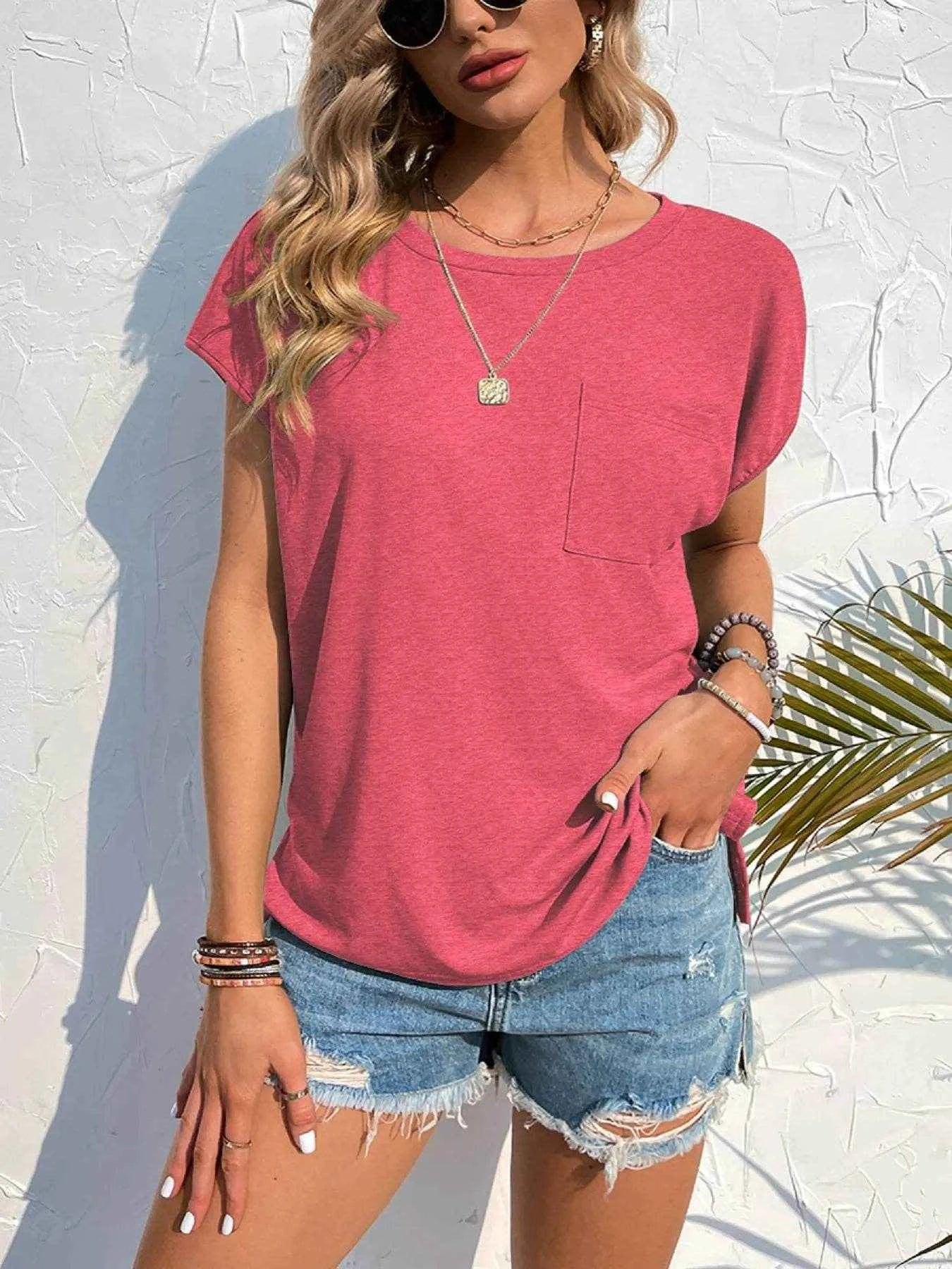 Side Slit Round Neck T-Shirt Strawberry Trendsi e4720bbd-22cf-4f64-a145-ac523b20516e-Max-Origin