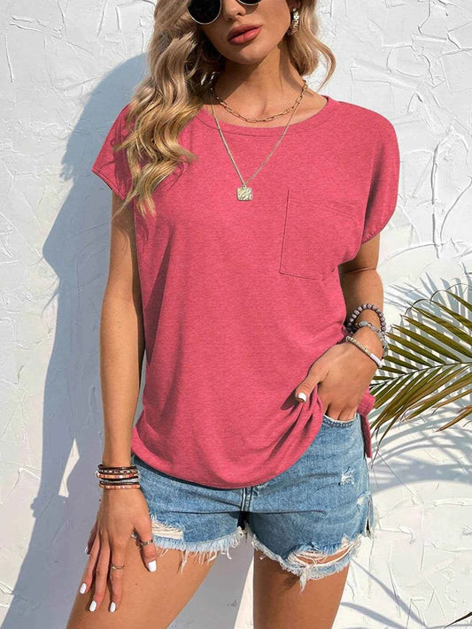 Side Slit Round Neck T-Shirt Strawberry Trendsi e4720bbd-22cf-4f64-a145-ac523b20516e-Max-Origin