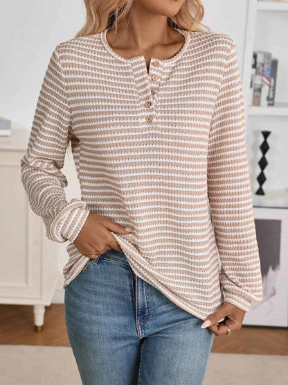Striped Button Detail Long Sleeve Top Trendsi e4831b4fa42041a788cac29e77c4f7d6-Max-Origin