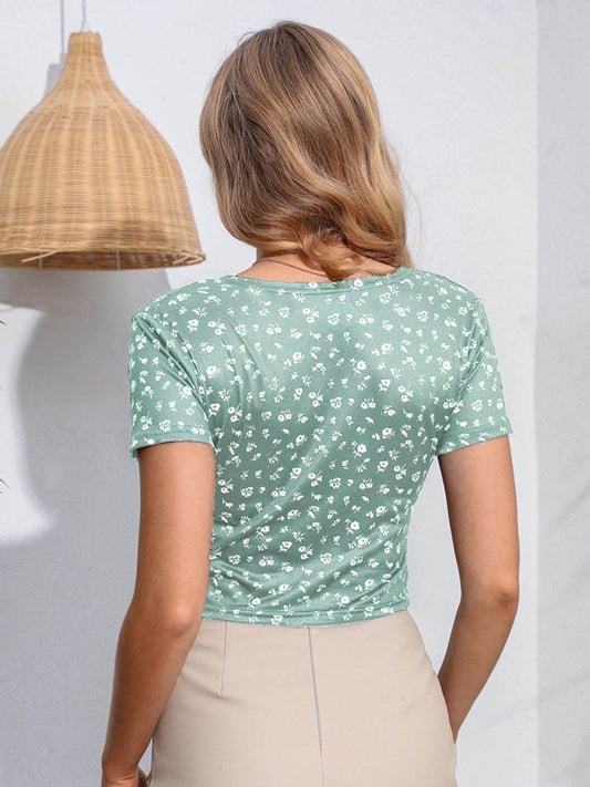 Floral Surplice Neck Short Sleeve Top Trendsi e49ce534dbcc4d349bc43b8bc0b1852b-Max