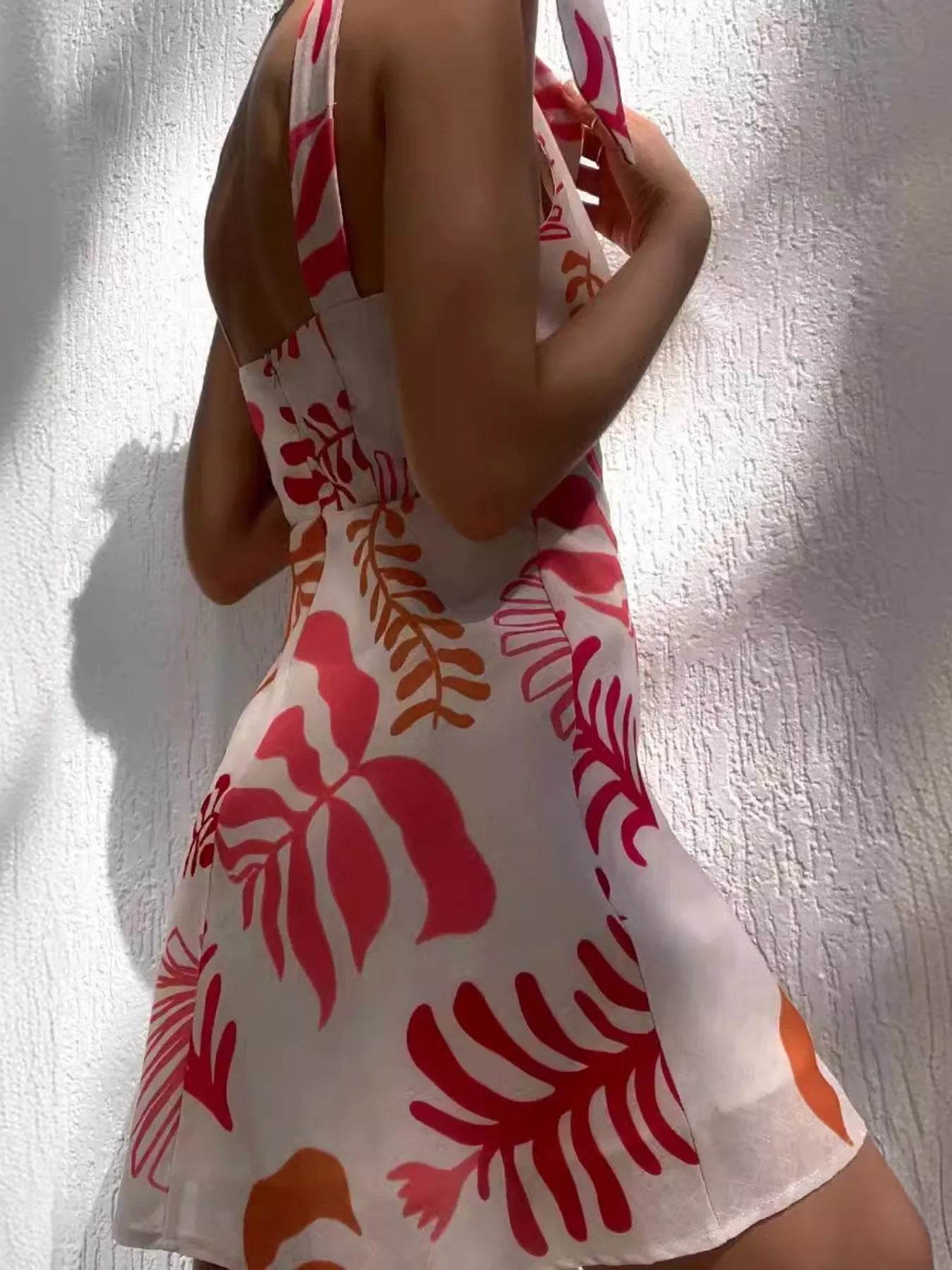 Printed Tie-Shoulder Mini Dress Trendsi e4a950333b6243b589e798489d8ba50e-Max-Origin