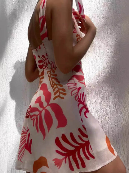 Printed Tie-Shoulder Mini Dress Trendsi e4a950333b6243b589e798489d8ba50e-Max-Origin