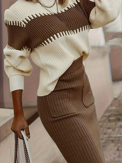 Two-Tone Ribbed Knit Top and Skirt Sweater Set Trendsi e4b27ee2519d4ed69440f7e63eca0939-Max-Origin