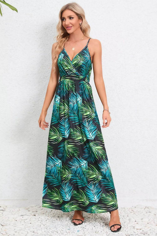 Printed Surplice Maxi Cami Dress Turquoise Trendsi e4cde6e9-cfad-4fc7-89ad-d6aa72060a76-Max