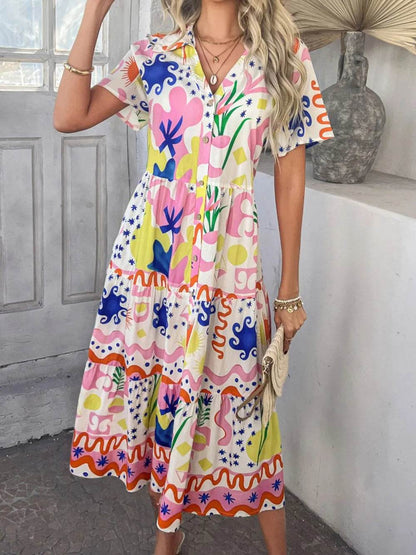 Devine Printed Johnny Collar Button Down Short Sleeve Midi Shirt Dress Trendsi e4d2372a-e53f-4feb-a341-d24289da2c17-Max