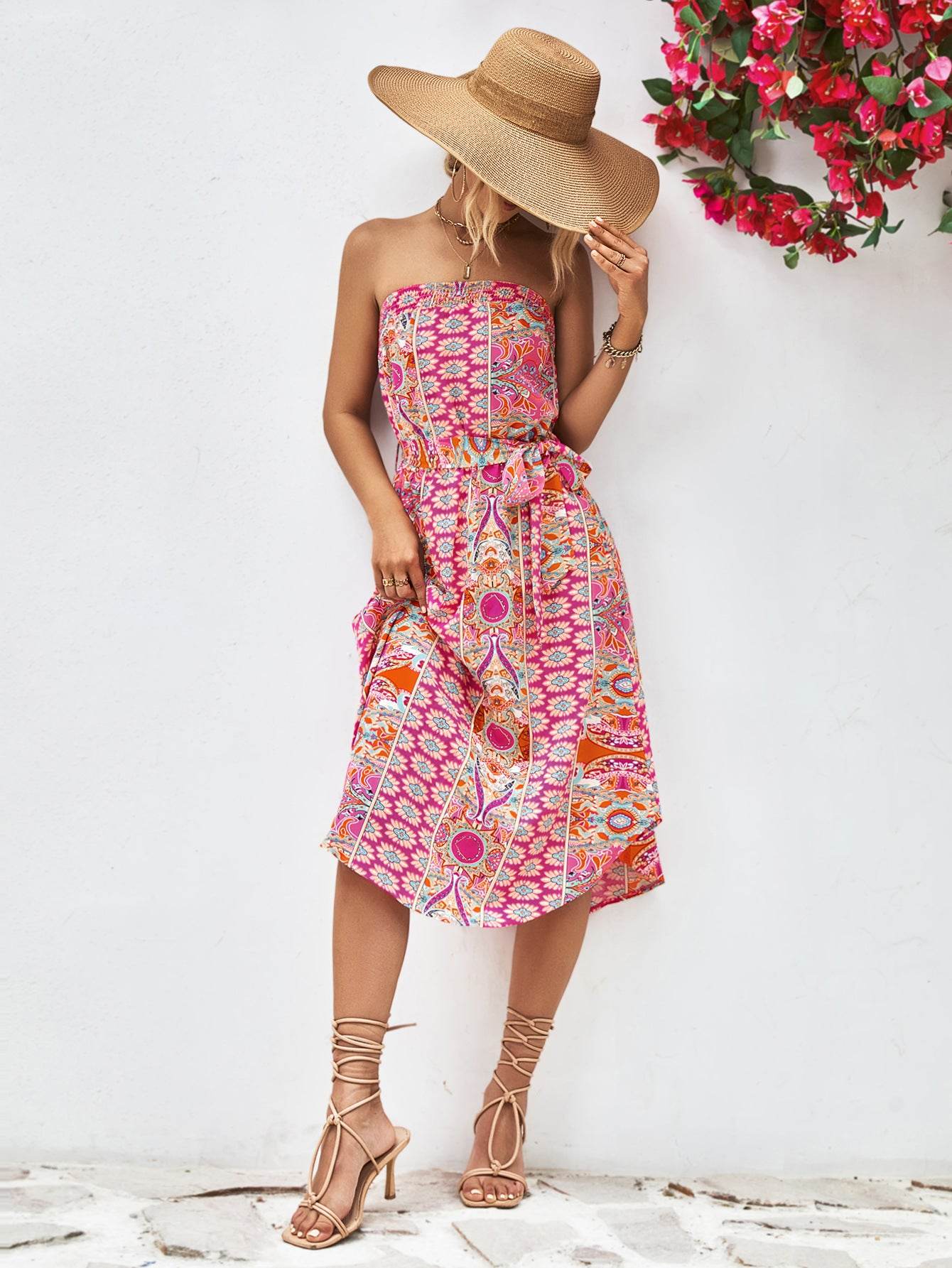 Printed Strapless Tie Belt Dress Trendsi e510012839544f66a3ff9cdfba6a2055-Max