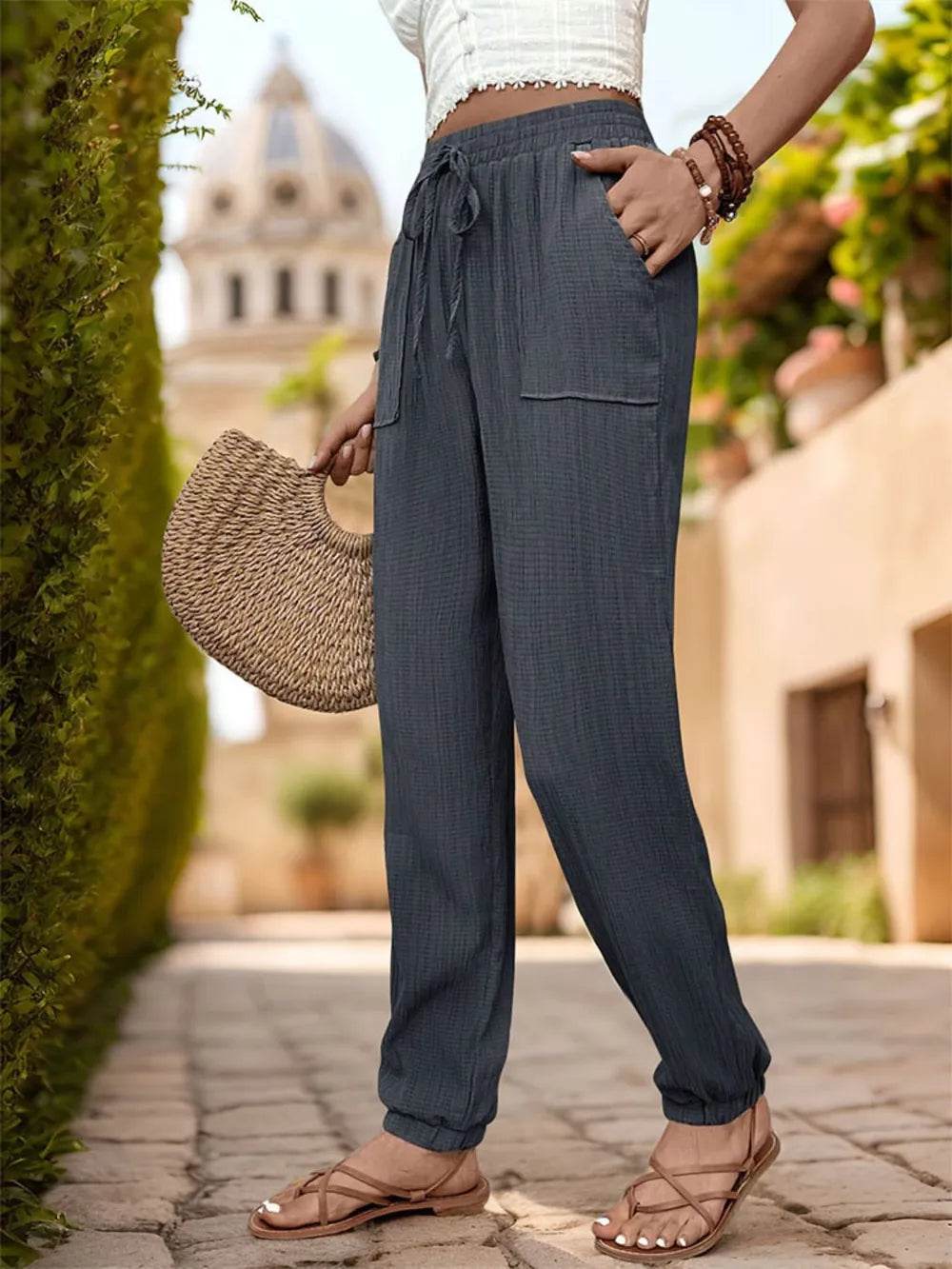 Perfee Textured High Waist Joggers Trendsi e5148929-9d5c-43d1-9ce2-e36a28394e14-Max