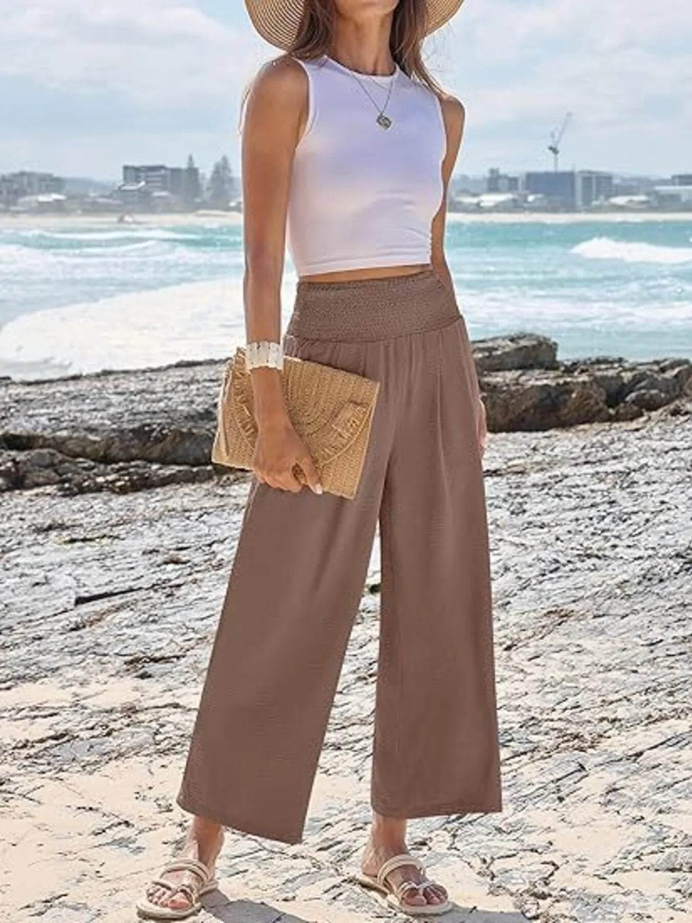 Wide Leg Smocked High Waist Pants Trendsi e51e46fd8b68492c865654ccda38353e-Max-Origin