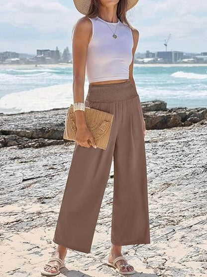 Wide Leg Smocked High Waist Pants Trendsi e51e46fd8b68492c865654ccda38353e-Max-Origin