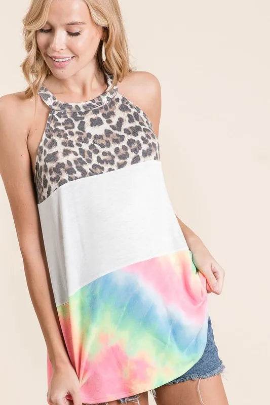 BiBi Leopard and Tie Dye Block Halter Neck Top Trendsi e5517ada5c16488ba1e8bf62c4e6c4d5-Max-Origin