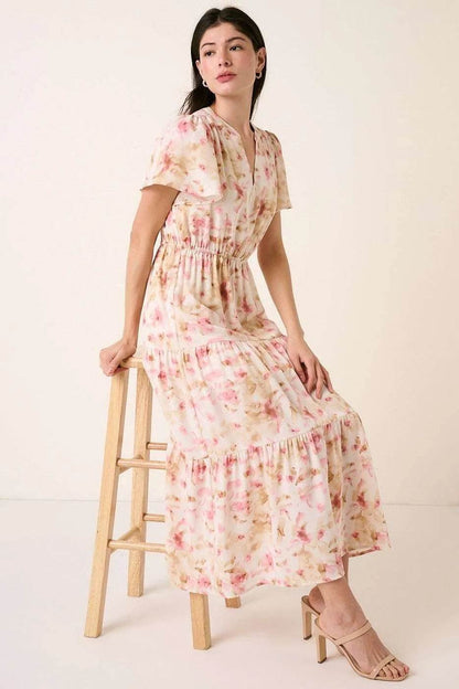 Mittoshop Flower Print Flutter Sleeve V Slit Maxi Dress PINK Trendsi e55b5acff22e4c6bb3411cd01f175c47-Max-Origin