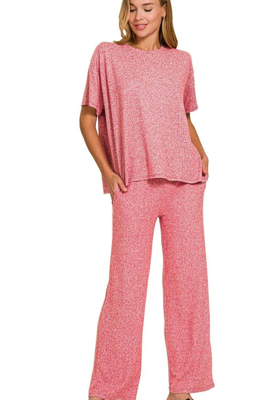 Zenana Soft Melange Short Sleeve Tee & Long Pants Set DK RED Trendsi e571e0b1-f9a0-4331-9e31-54f5ffff0986-Max-Origin