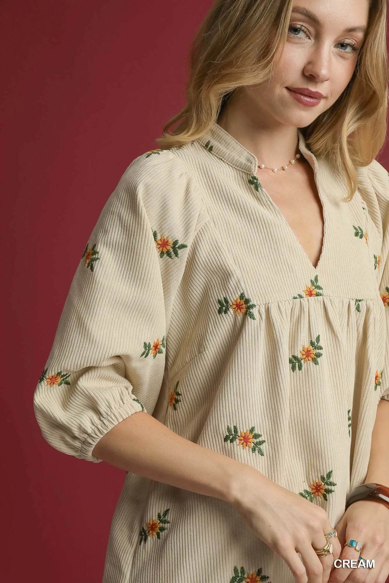 Umgee Corduroy Babydoll Dress with Floral Embroidery Trendsi e5748719-c29f-4478-b0e9-4f12191b7ff2-Max-Origin